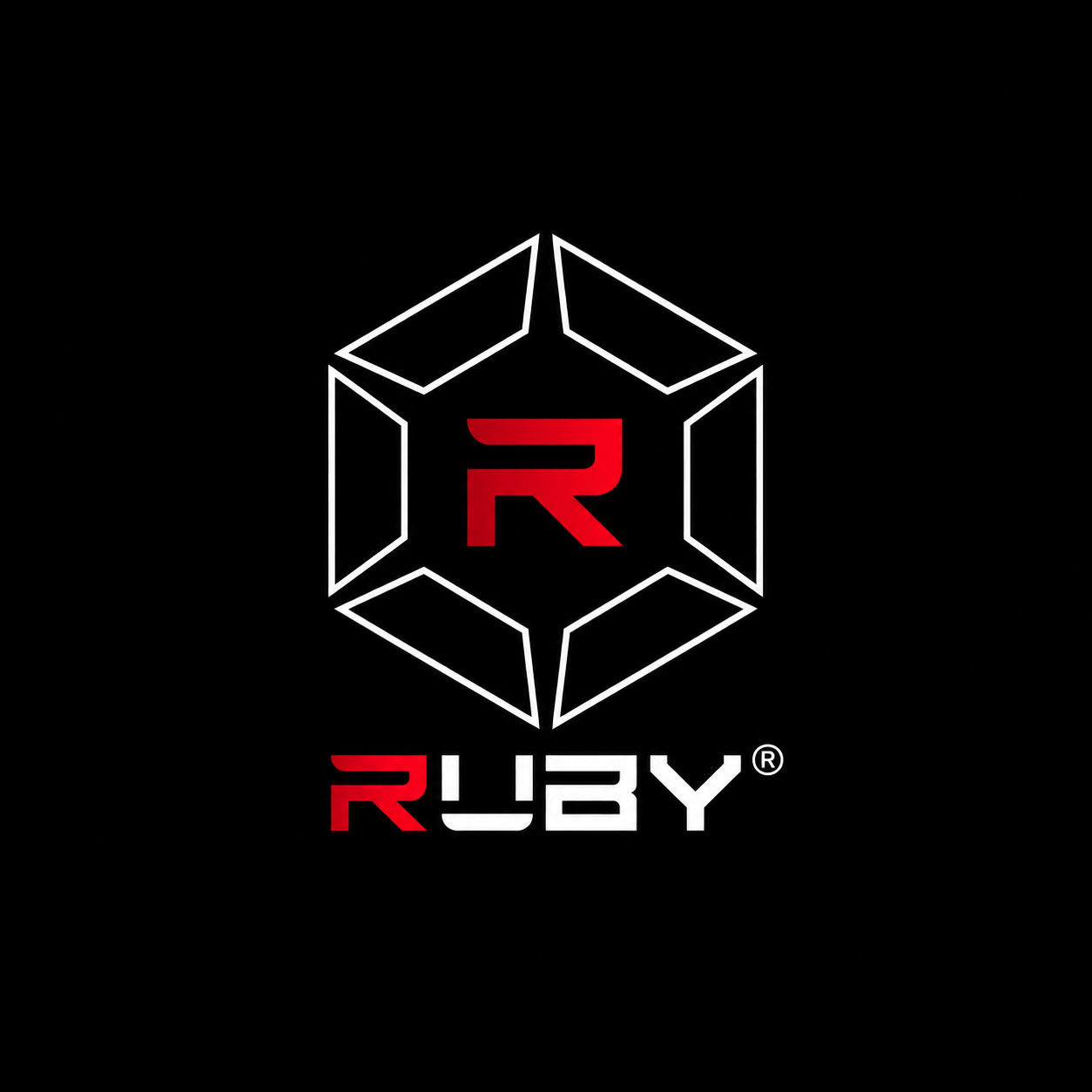 Logotipo geométrico RUBY en negro